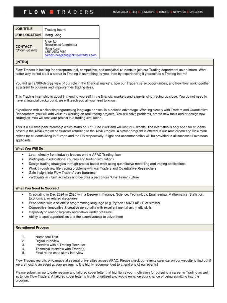 Flow Trader Job Description PDF Internship Job Hunting