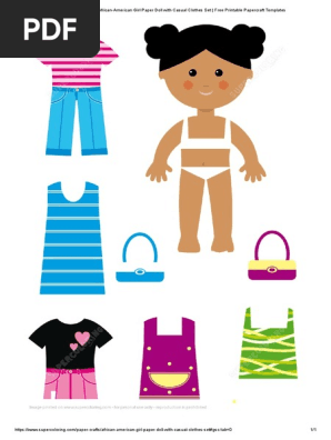 African-American Girl Paper Doll with Casual Clothes Set _ Free Printable Papercraft Templates