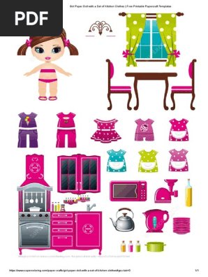 Girl Paper Doll with a Set of Kitchen Clothes _ Free Printable Papercraft Templates