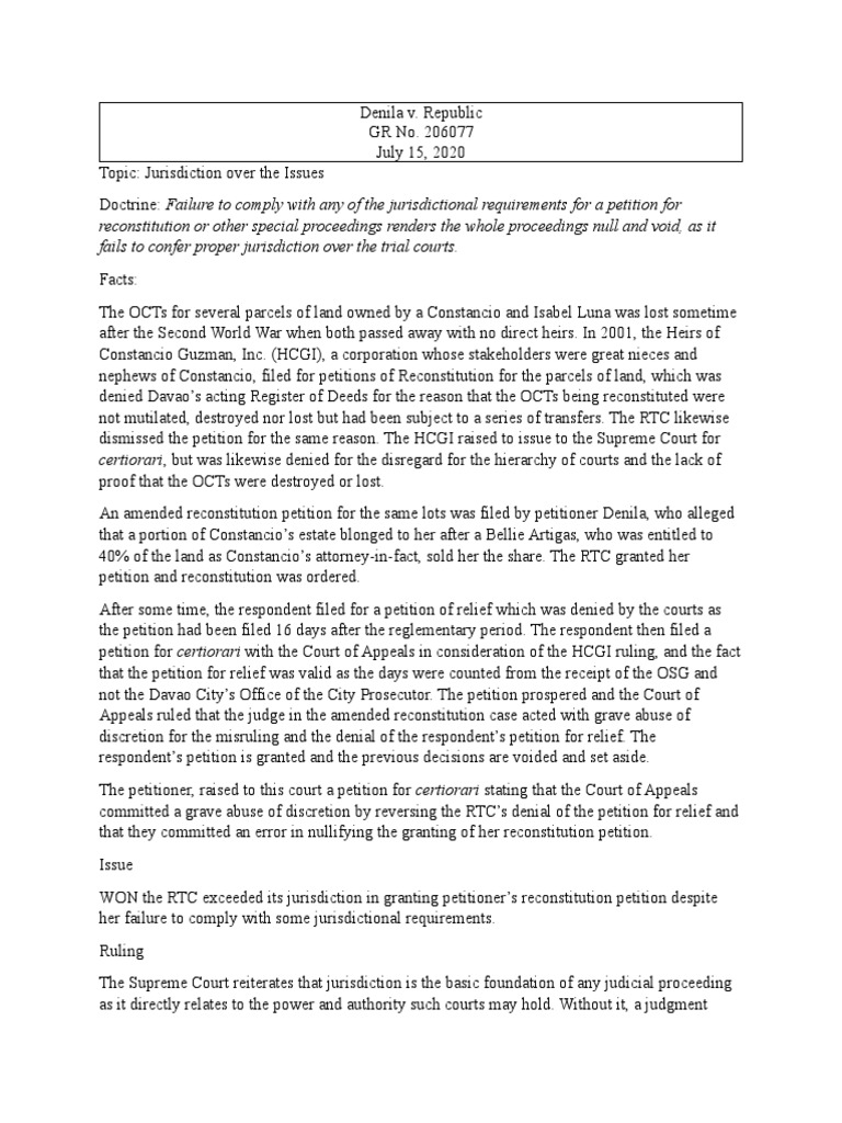 Denila v. Republic: Jurisdiction Issues | PDF | Law