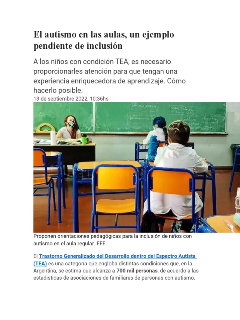 Inclusión de niños con autismo en aulas | PDF | Salud y bienestar