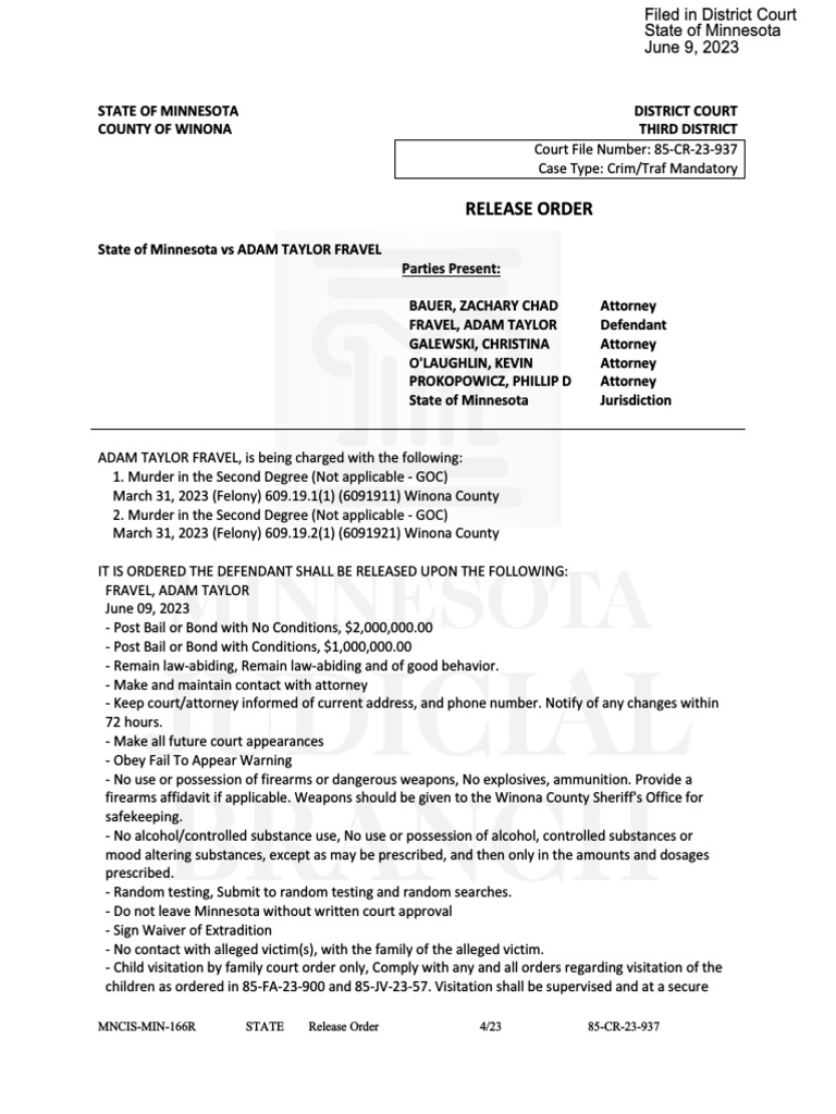 ADAM FRAVEL - MCRO - 85-CR-23-937 - Order For Conditional Release ...