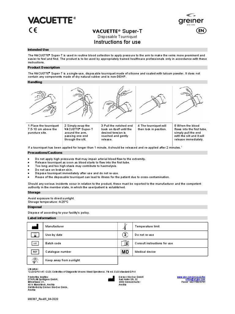 VACUETTE® SuperT Disposable Tourniquet PDF Clinical Medicine