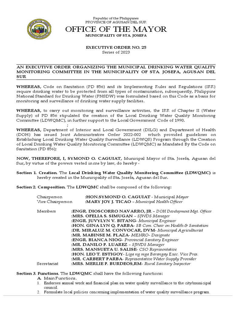 Executive Order No. 25 _MUNICIPAL DRINKING WATER QUALITY MONITORING COMMITTEE PDF