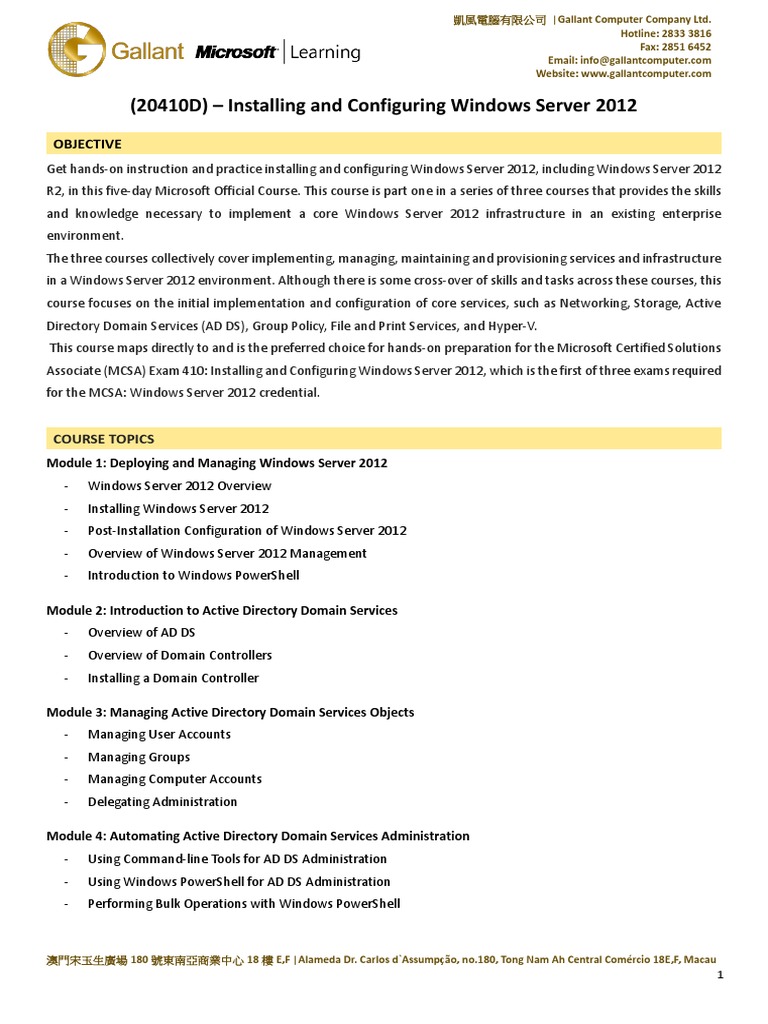 20410D - Installing and Configuring Windows Server 2012 | PDF ...