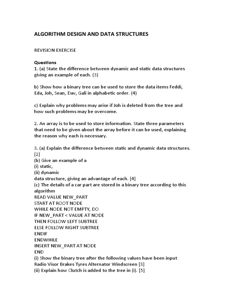 Algorithm Design and Data Structures Questions | PDF | Computer ...