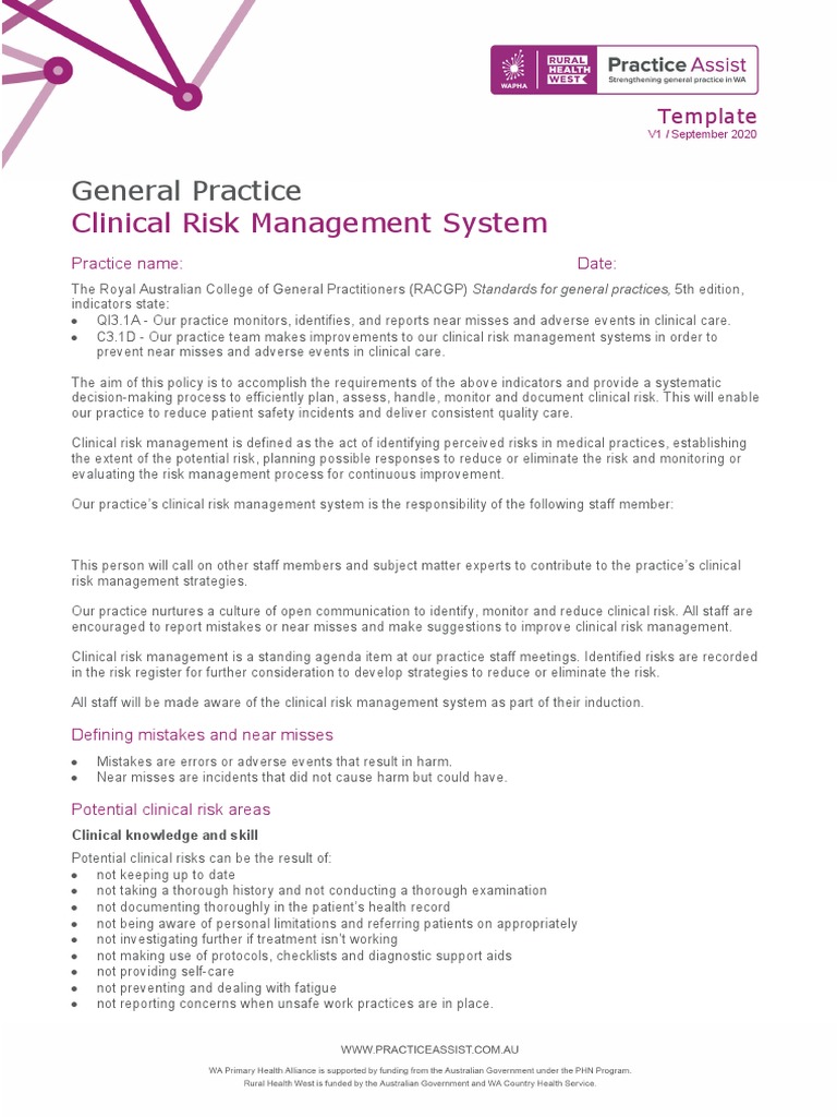 Clinical Risk Register Template | PDF