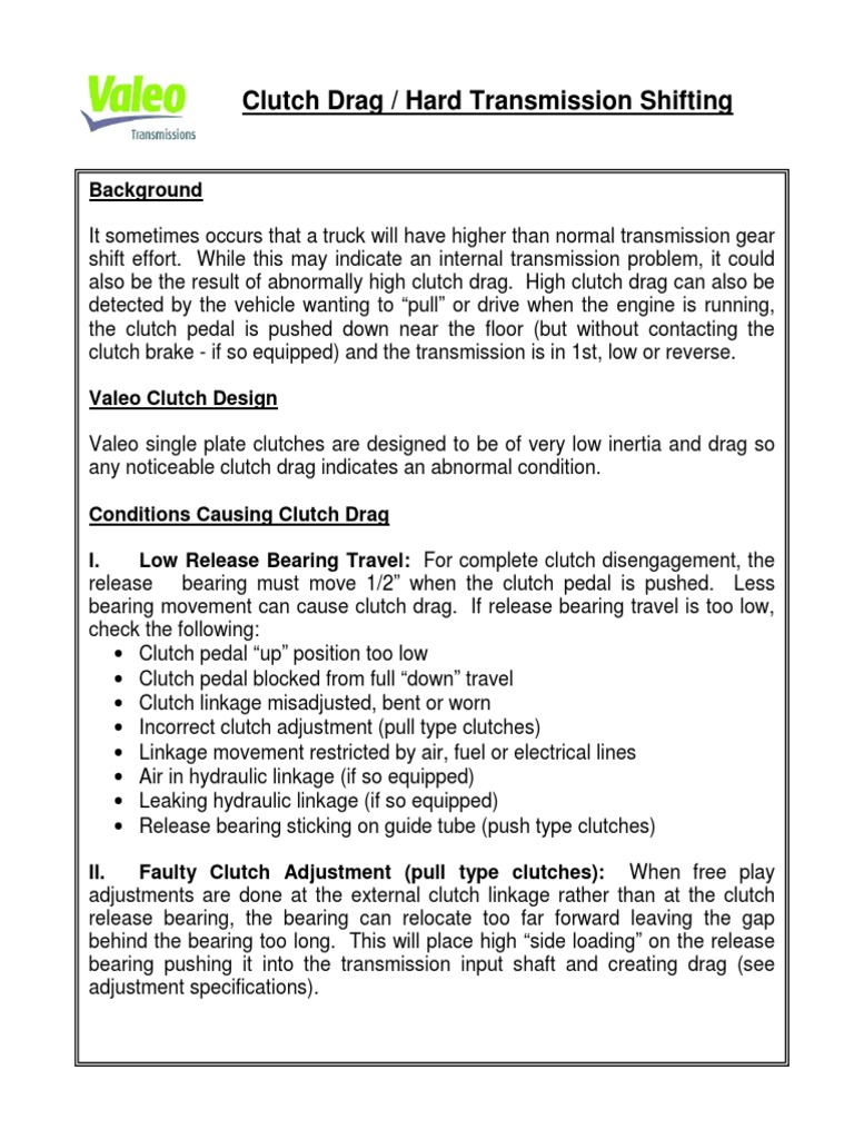 Clutch Drag Hard Transmission Shifting PDF Clutch Mechanical