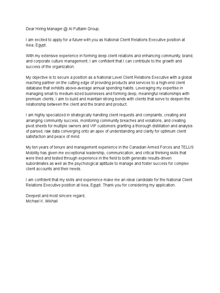 Michael K. Mikhail IKEA Cover Letter PDF