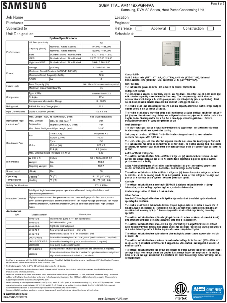 Samsung DVM S2 Heat Pump Condensing Unit | PDF | Heat Exchanger | Heat Pump