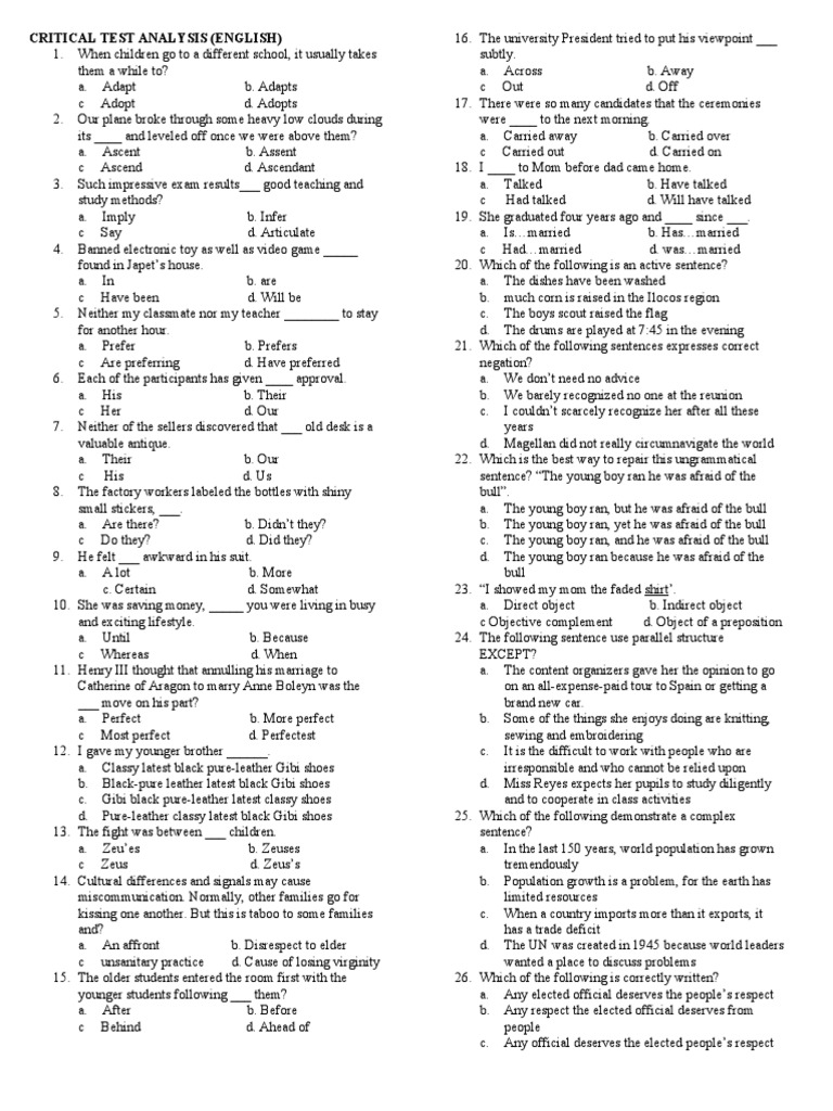 Critical Test Analysis | PDF