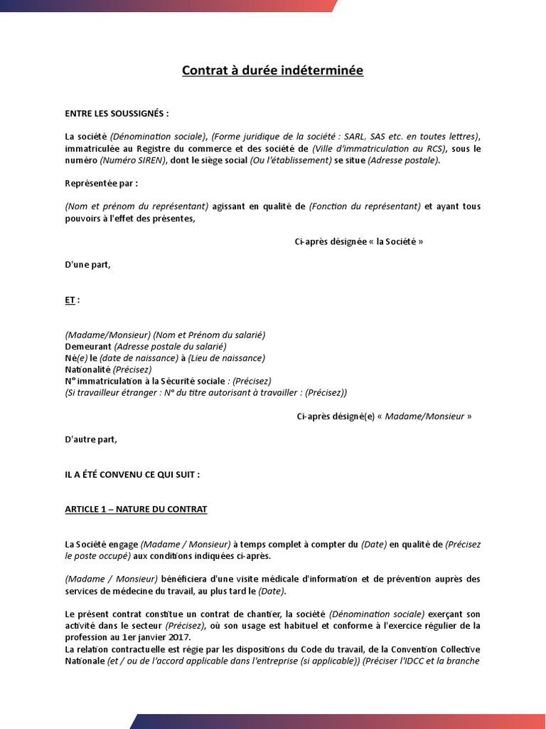 Contrat Duree Indeterminee Chantier | Download Free PDF | Business