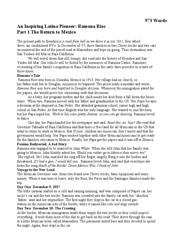 Ramona Rios: A Journey to San Ysidro | PDF
