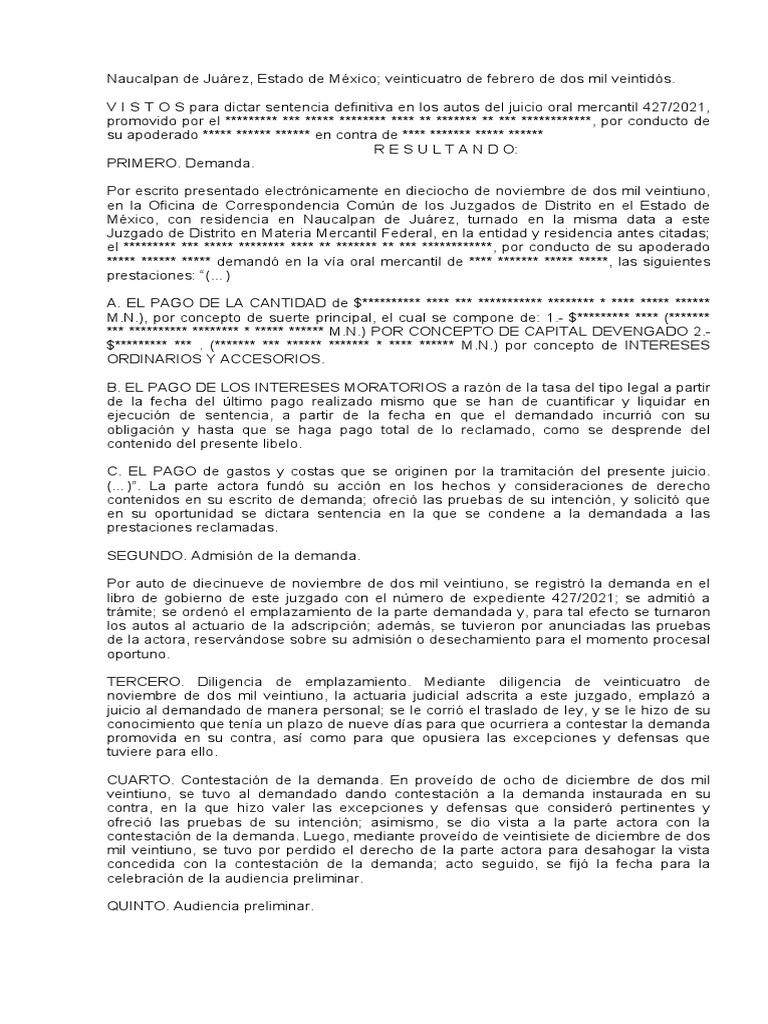 Sentencia. - Ejecutivo Mercantil | Descargar gratis PDF | Caso de ley