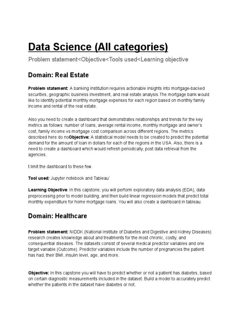 Data Science Projects in Various Domains | PDF | Career & Growth