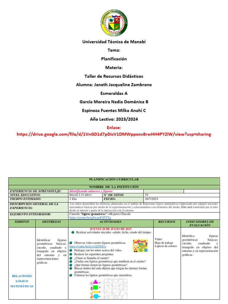 Actividad # 5 - Planificación Diaria | PDF