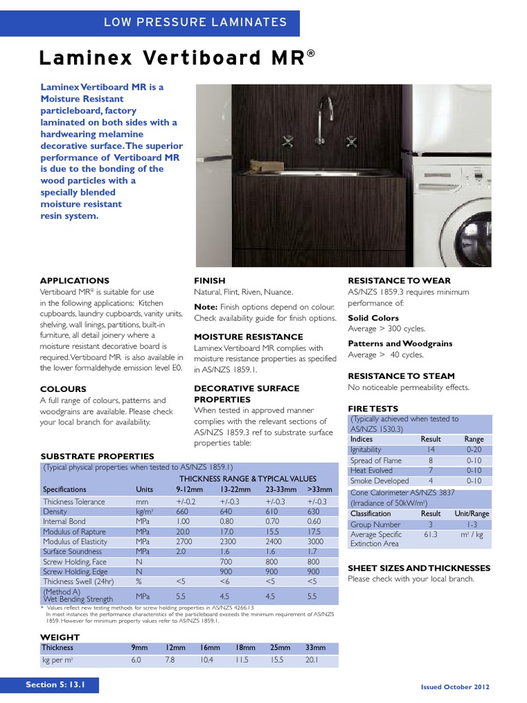 Laminex Vertiboard MR TDS | PDF | Technology & Engineering