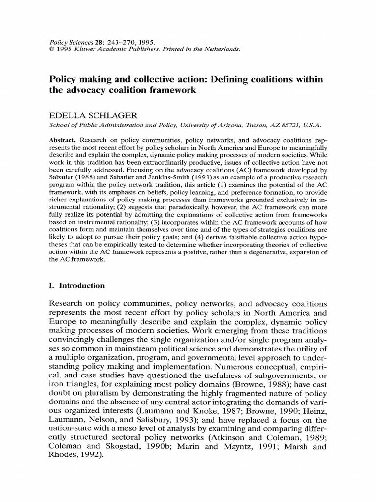 Policy Making and Collective Action - Advocacy Coalition | PDF ...