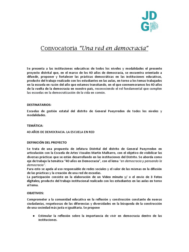 Convocatoria a Escuelas: 40 Años de Democracia | PDF | Democracia ...