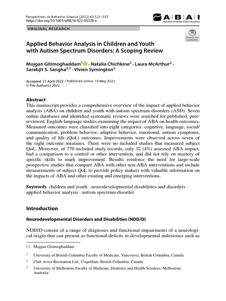 Applied Behavior Analysis in Children and Youth - Mojgan Gitimoghaddam1 ...