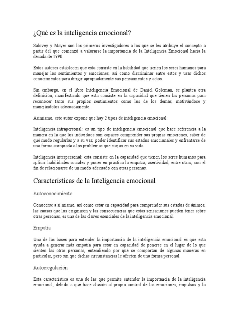 Inteligencia Emocional PDF Inteligencia emocional Las emociones