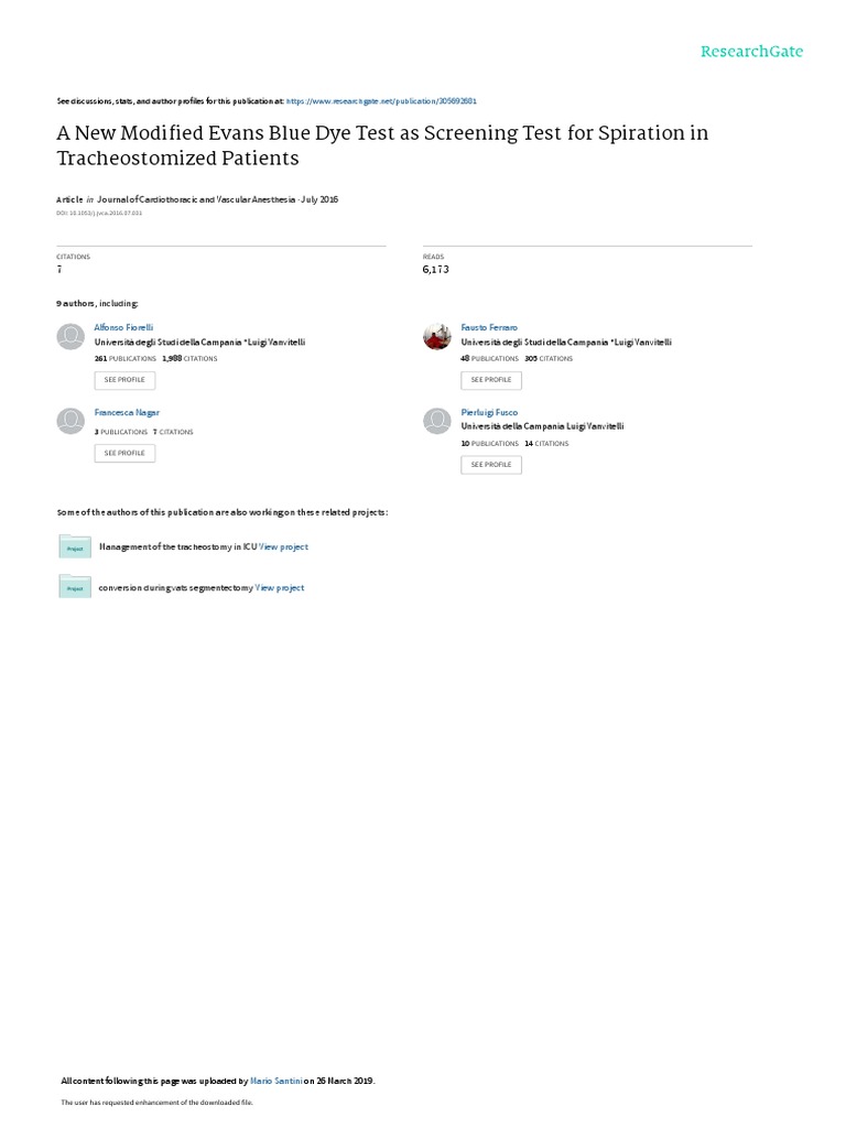 Modified Evans Blue Dye Test for Tracheostomy | PDF