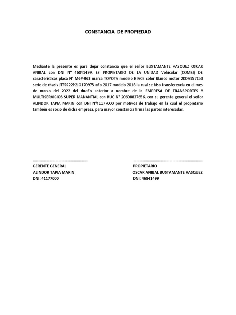 Constancia de Propiedad | PDF