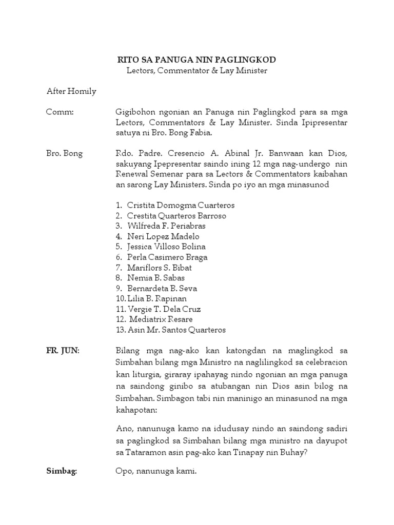 Rito Sa Panuga Nin Paglingkod PDF