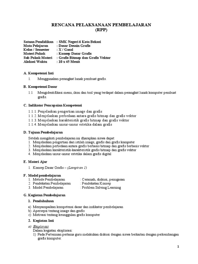 RPP Dasar Desain Grafis Semster 1 Dan 2 | PDF