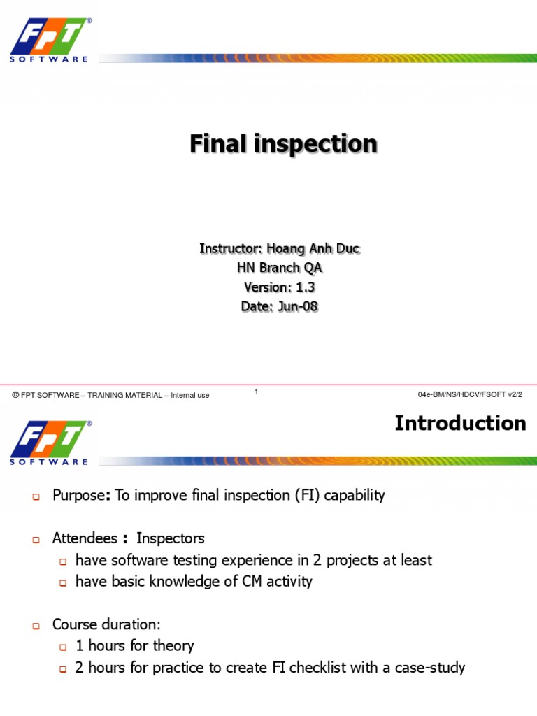 Final Inspection: Instructor: Hoang Anh Duc HN Branch QA Date: Jun-08 ...