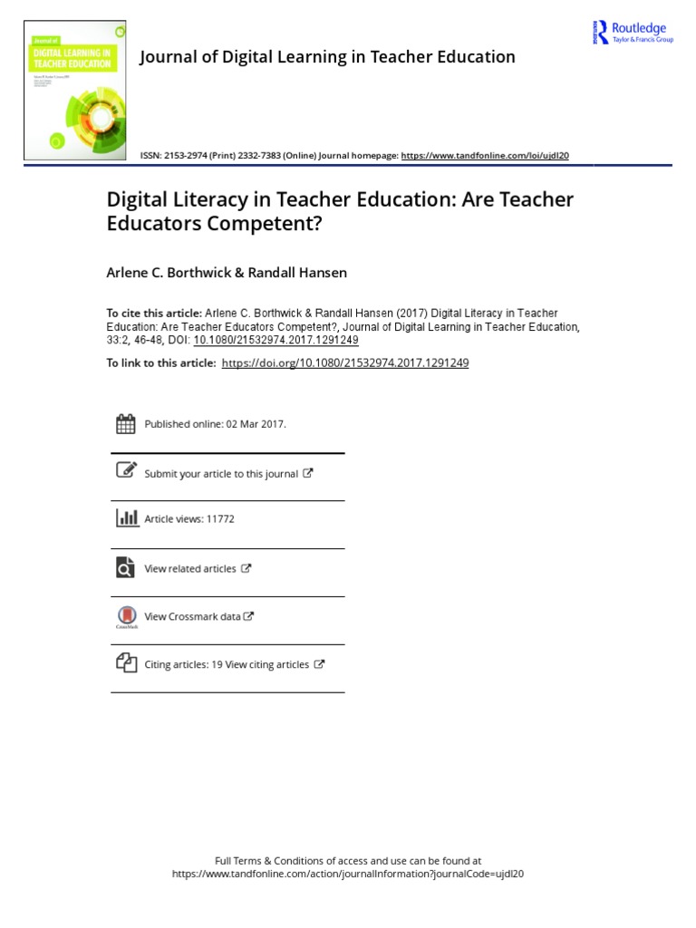 Teacher Educators' Digital Literacy Competence | PDF | Educational ...