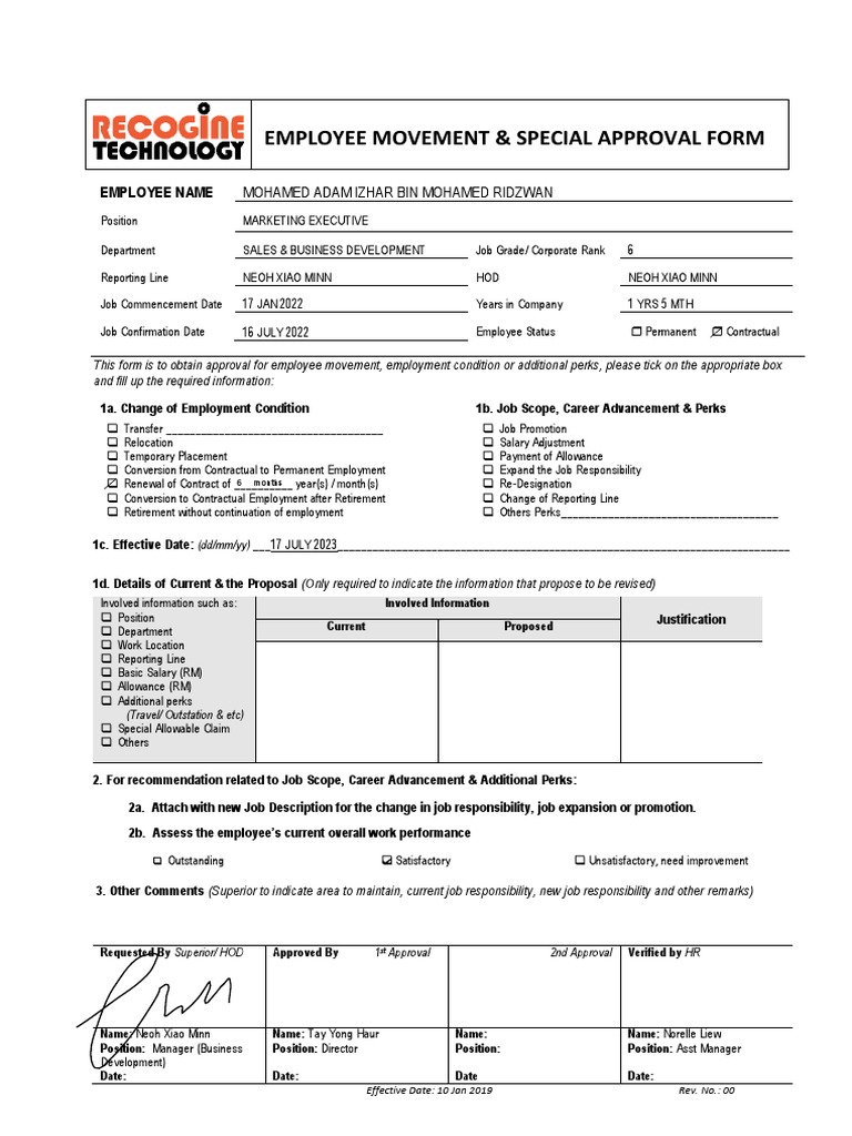 Employee Movement Approval Form | PDF | Employment | Labor