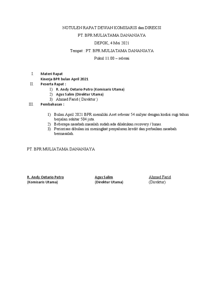 rapat dewan direksi hino