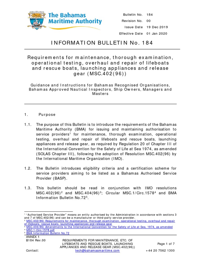 BMA 96 Circular: Lifeboat Maintenance Guidelines | PDF