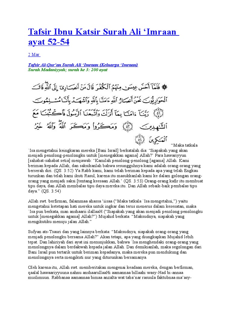 Tafsir Surah Ali Imran Ayat 52-54 | PDF | Agama & Spiritualitas