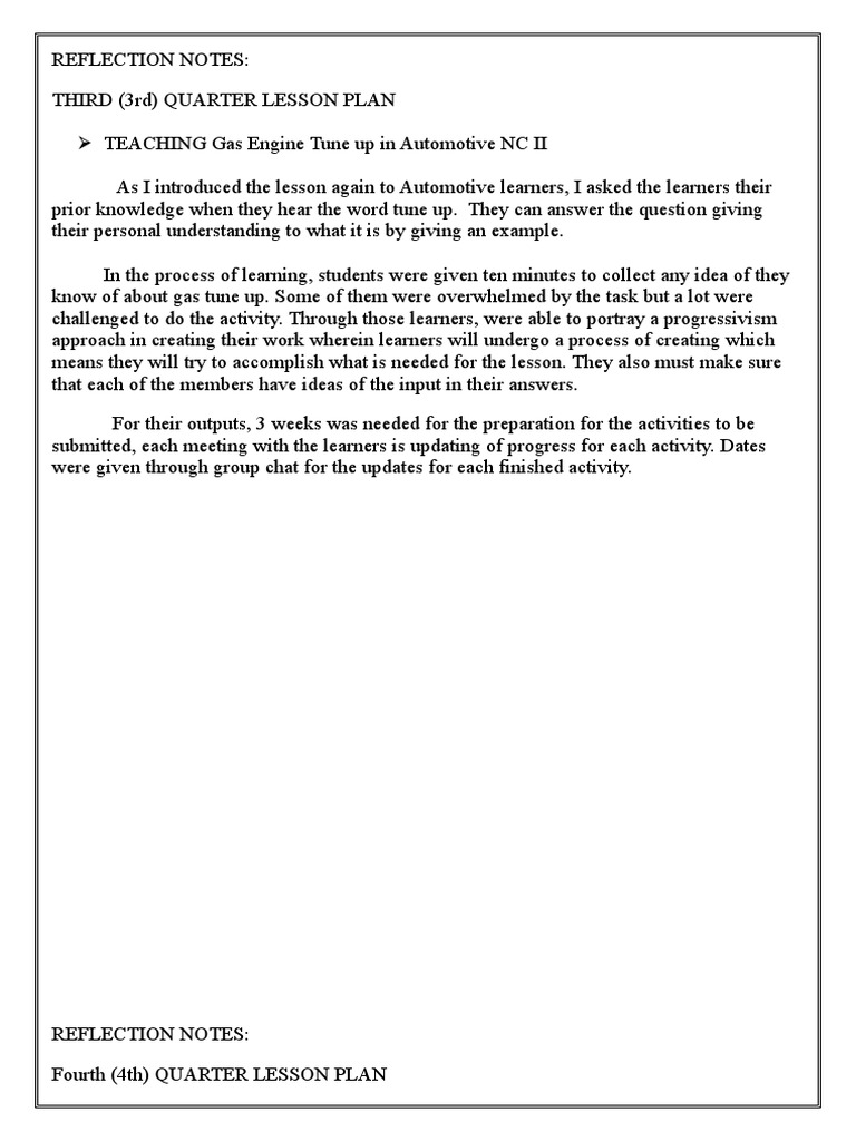 Automotive NC II Lesson Plans Summary | PDF