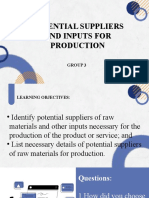 Group 3 Topic Potential Suppliers Inputs in Production 1