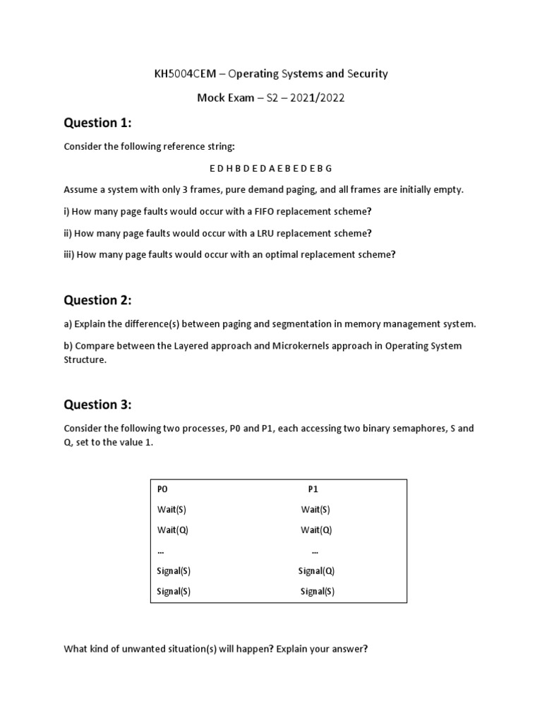 Os mock exam pdf thread computing computer architecture