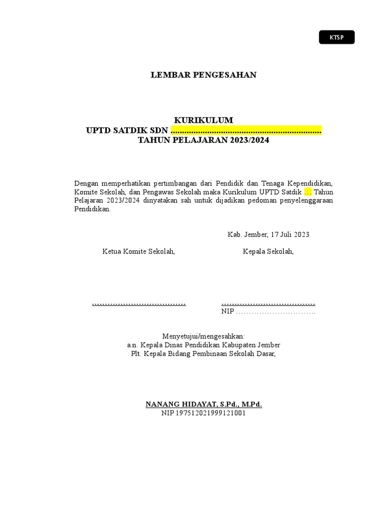 Lembar Pengesahan Kurikulum 2023/2024 | PDF | Karier & Perkembangan