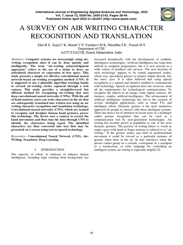 Air Writing Recognition Survey | PDF | Art | Computers
