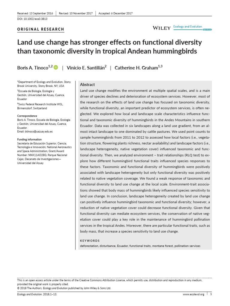 Land Use Change Has Stronger Effects On Functional | PDF | Biodiversity