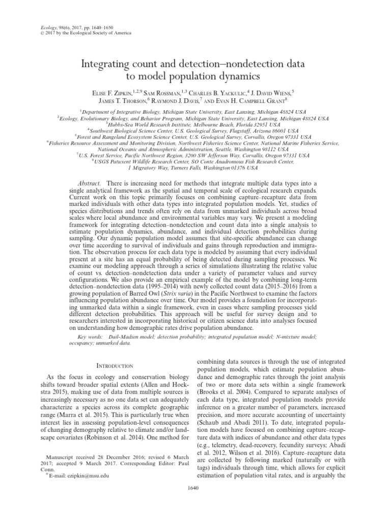 Zipkin2017 Ecology | PDF | Probability Distribution | Sampling (Statistics)