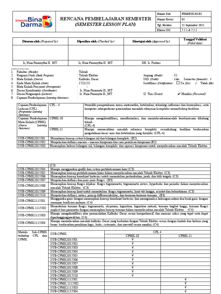 Contoh RPS Kalkulus Dasar | PDF