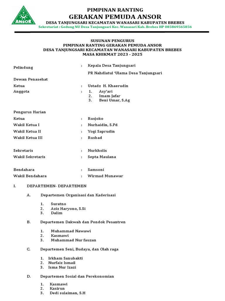 Struktur Organisasi Ansor Tanjungsari | PDF | Perjalanan