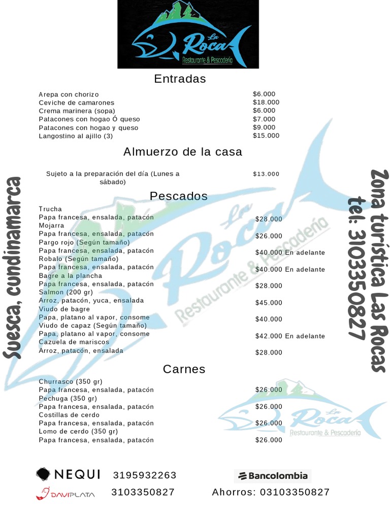 Menú del Restaurante La Roca | PDF | Alimentos | Cocina