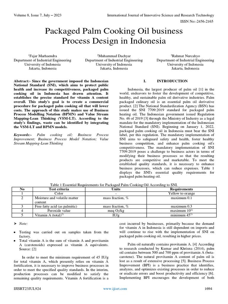 Packaged Palm Cooking Oil Business Process Design in Indonesia PDF