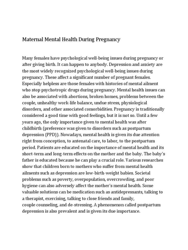 Maternal Mental Health During Pregnancy | PDF | Self-Improvement | Wellness