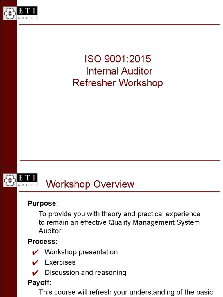 ISO 9001:2015 Internal Auditor Workshop | PDF | Internal Audit | Audit