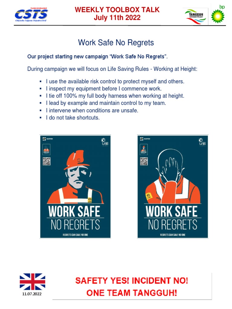 CSTS - Toolbox Talks - Working at Height (Monday, 11th July 2022) | PDF