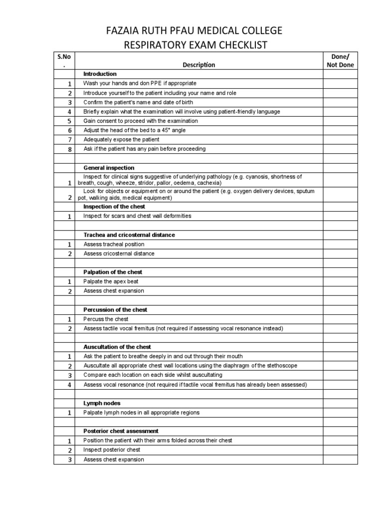 Respiratory Examination Checklist PDF